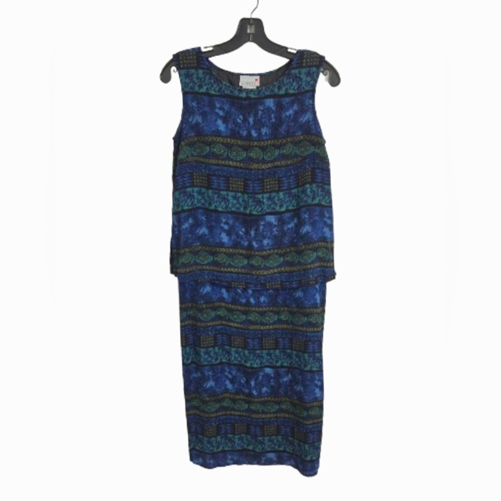 Scarlett Blue Green Layered Midi Dress Size 8 Boho Sheer Overlay Sleeveless